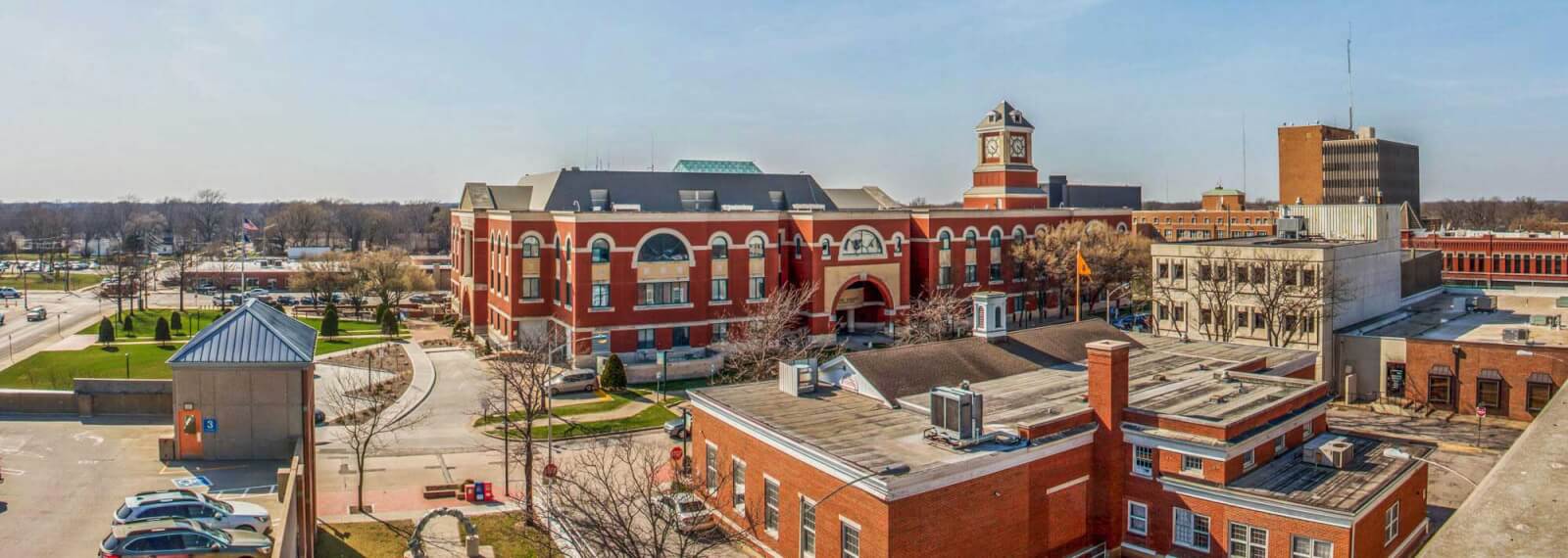 Downtown Olathe Kansas aerial view - chiropractor serving Olathe community families
